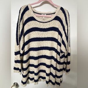 Garnet Hill Navy and Cream Striped Sweater